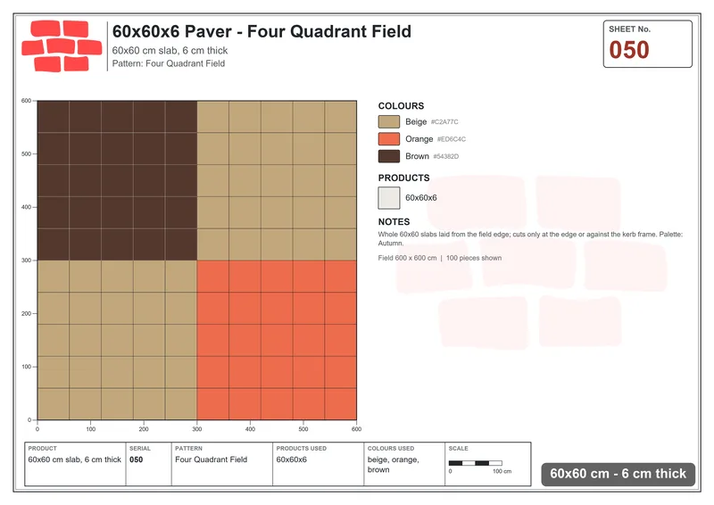 Interlock (Pasco) 60x60 cm · SQ66-50 · Four Quadrant Field · Laying plan Interlock (Pasco) 60x60 cm · SQ66-50 · Four Quadrant Field · Laying plan