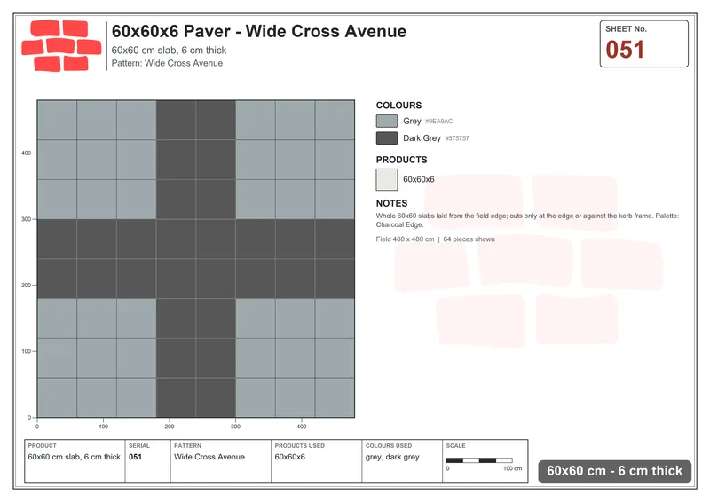 Interlock (Pasco) 60x60 cm · SQ66-51 · Wide Cross Avenue · Laying plan Interlock (Pasco) 60x60 cm · SQ66-51 · Wide Cross Avenue · Laying plan
