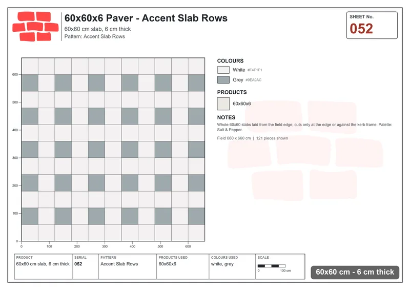 Interlock (Pasco) 60x60 cm · SQ66-52 · Accent Slab Rows · Laying plan Interlock (Pasco) 60x60 cm · SQ66-52 · Accent Slab Rows · Laying plan