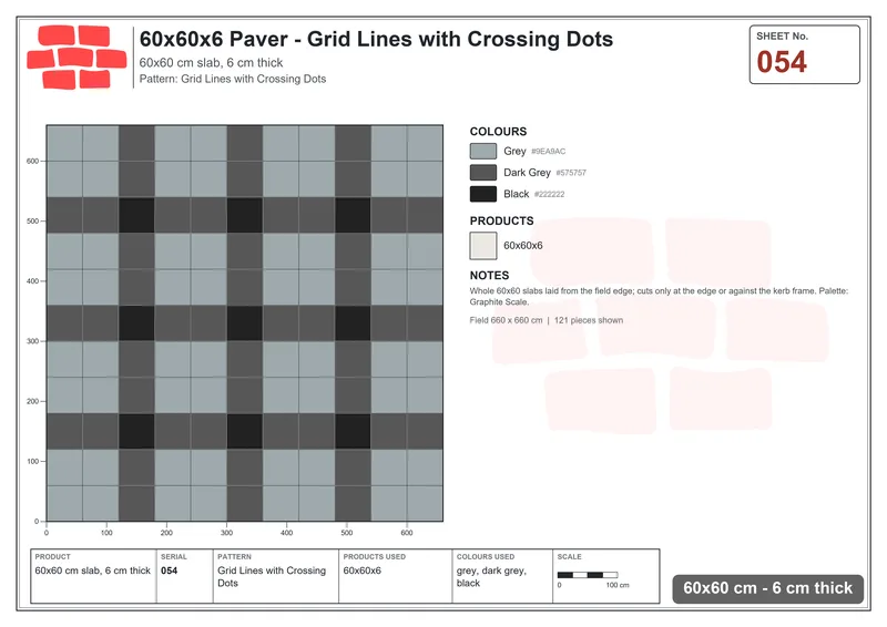 Interlock (Pasco) 60x60 cm · SQ66-54 · Grid Lines with Crossing Dots · Laying plan Interlock (Pasco) 60x60 cm · SQ66-54 · Grid Lines with Crossing Dots · Laying plan