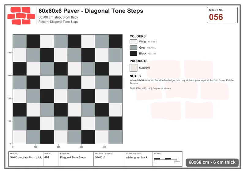 Interlock (Pasco) 60x60 cm · SQ66-56 · Diagonal Tone Steps · Laying plan Interlock (Pasco) 60x60 cm · SQ66-56 · Diagonal Tone Steps · Laying plan