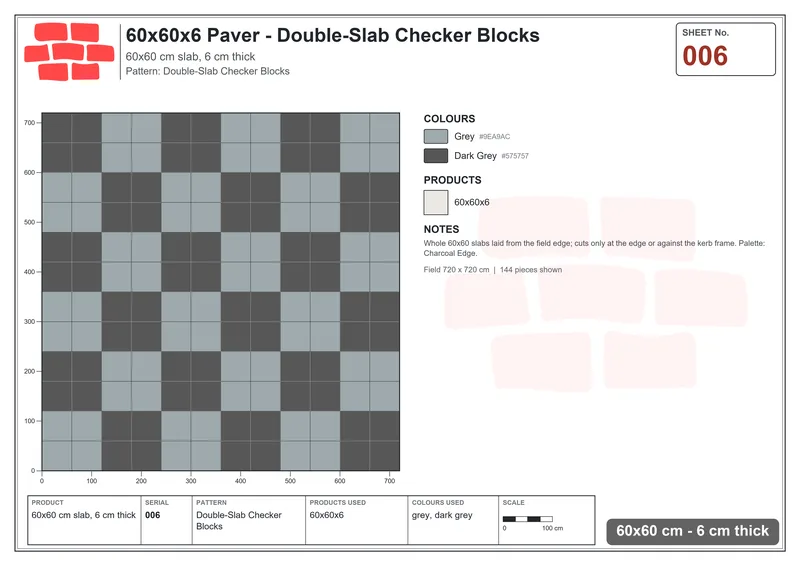 Interlock (Pasco) 60x60 cm · SQ66-6 · Double-Slab Checker Blocks · Laying plan Interlock (Pasco) 60x60 cm · SQ66-6 · Double-Slab Checker Blocks · Laying plan