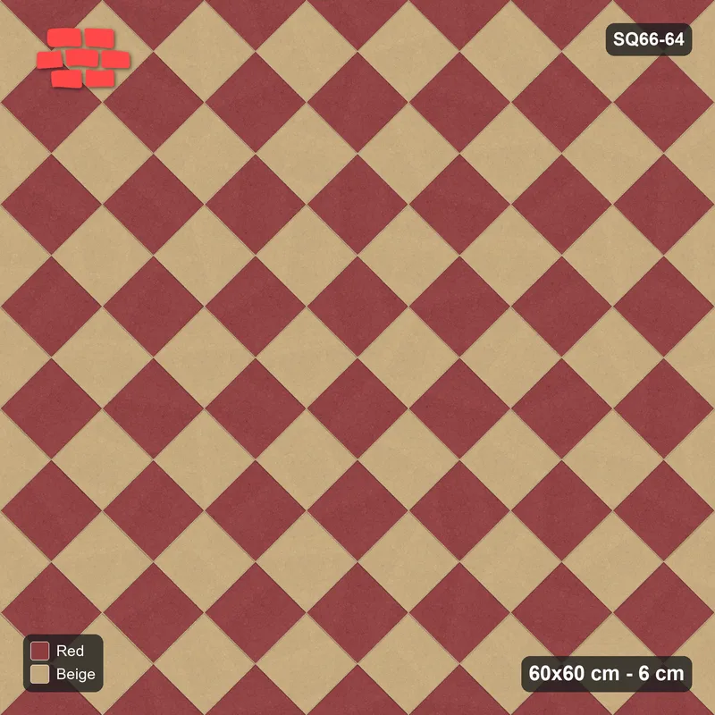 Interlock (Pasco) 60x60 cm · SQ66-64 · Diagonal with Slab Checkerboard · Top view Interlock (Pasco) 60x60 cm · SQ66-64 · Diagonal with Slab Checkerboard · Top view