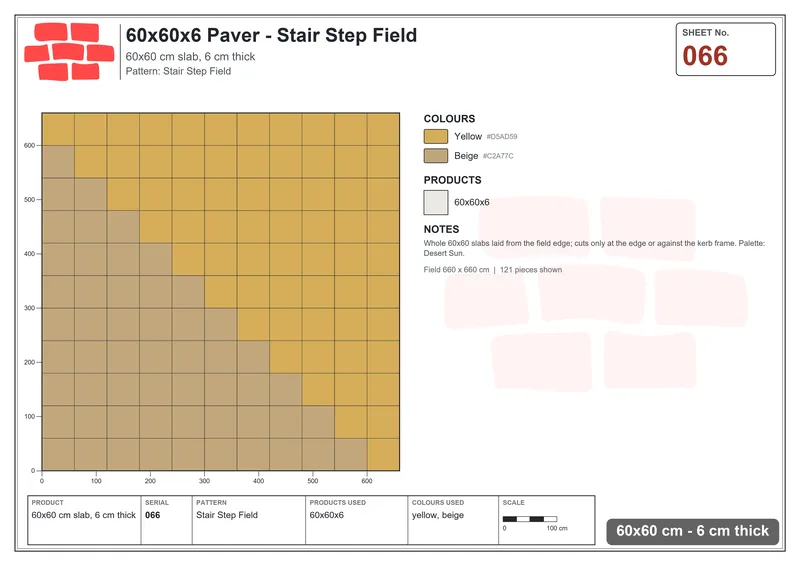 Interlock (Pasco) 60x60 cm · SQ66-66 · Diagonal X Cross Plaza · Laying plan Interlock (Pasco) 60x60 cm · SQ66-66 · Diagonal X Cross Plaza · Laying plan