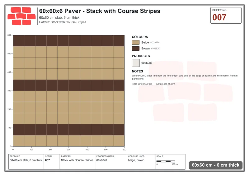 Interlock (Pasco) 60x60 cm · SQ66-7 · Stack with Course Stripes · Laying plan Interlock (Pasco) 60x60 cm · SQ66-7 · Stack with Course Stripes · Laying plan