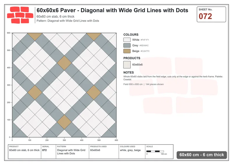 Interlock (Pasco) 60x60 cm · SQ66-72 · Accent Course Every Third · Laying plan Interlock (Pasco) 60x60 cm · SQ66-72 · Accent Course Every Third · Laying plan