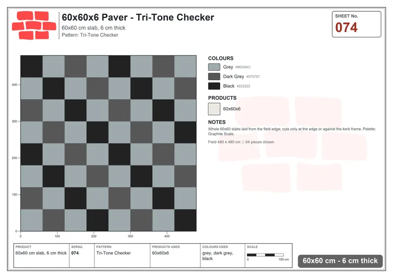 Interlock (Pasco) 60x60 cm · SQ66-74 · Tri-Tone Checker · Laying plan Interlock (Pasco) 60x60 cm · SQ66-74 · Tri-Tone Checker · Laying plan