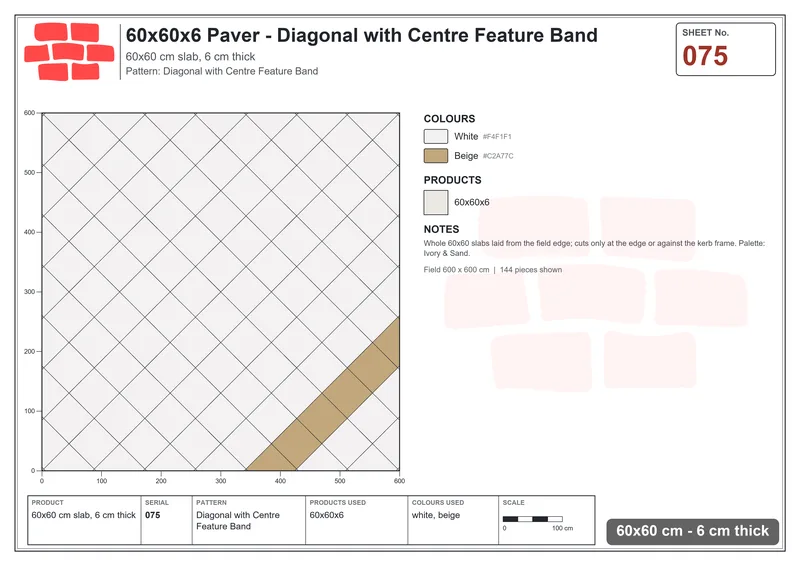 Interlock (Pasco) 60x60 cm · SQ66-75 · Diagonal with Grid Lines with Crossing Dots · Laying plan Interlock (Pasco) 60x60 cm · SQ66-75 · Diagonal with Grid Lines with Crossing Dots · Laying plan