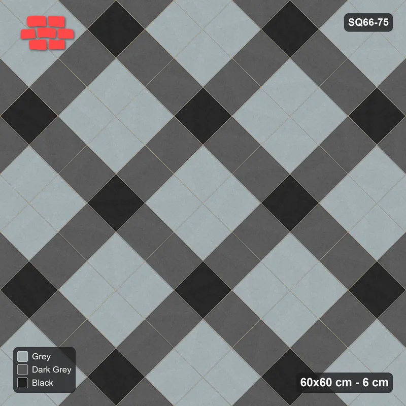 Interlock (Pasco) 60x60 cm · SQ66-75 · Diagonal with Grid Lines with Crossing Dots · Top view Interlock (Pasco) 60x60 cm · SQ66-75 · Diagonal with Grid Lines with Crossing Dots · Top view