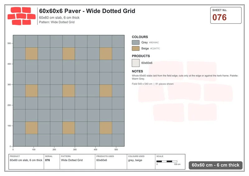 Interlock (Pasco) 60x60 cm · SQ66-76 · Wide Dotted Grid · Laying plan Interlock (Pasco) 60x60 cm · SQ66-76 · Wide Dotted Grid · Laying plan