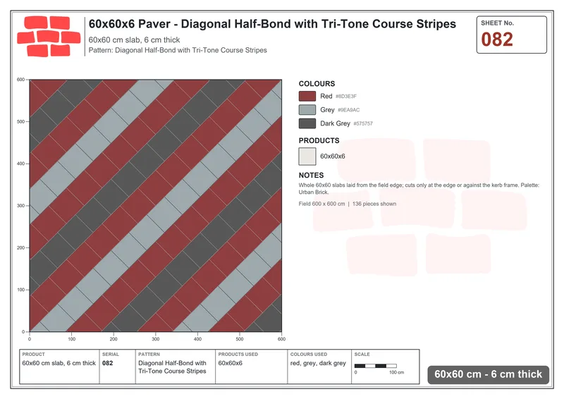 Interlock (Pasco) 60x60 cm · SQ66-82 · Diagonal with Wide Dotted Grid · Laying plan Interlock (Pasco) 60x60 cm · SQ66-82 · Diagonal with Wide Dotted Grid · Laying plan