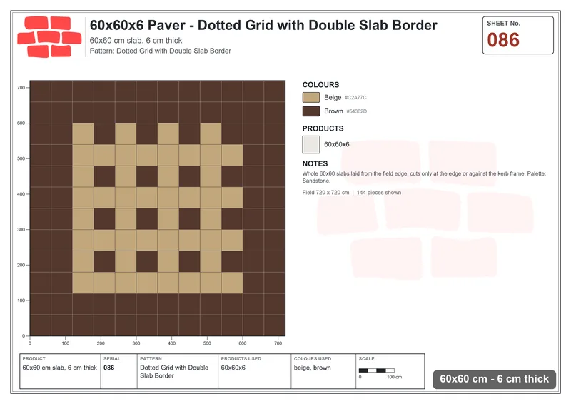 Interlock (Pasco) 60x60 cm · SQ66-86 · Dotted Grid with Double Slab Border · Laying plan Interlock (Pasco) 60x60 cm · SQ66-86 · Dotted Grid with Double Slab Border · Laying plan