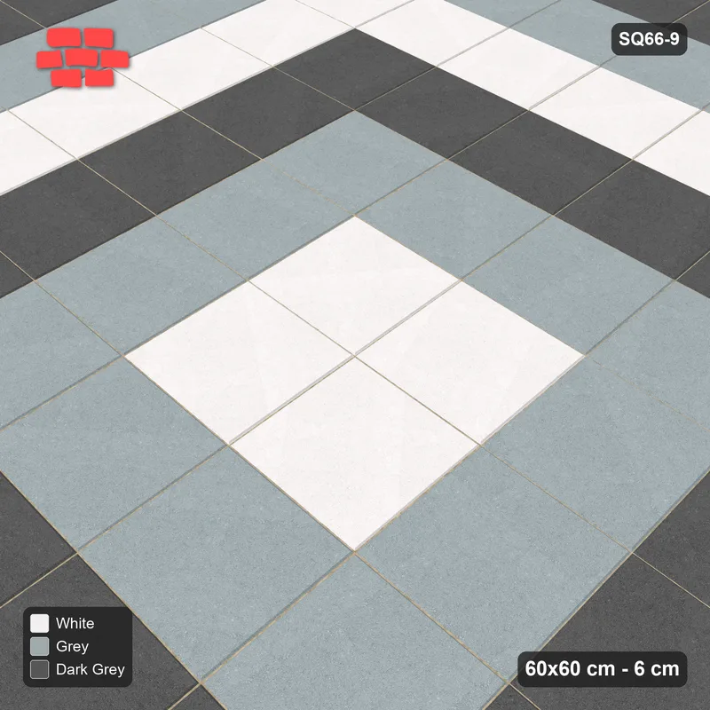 Interlock (Pasco) 60x60 cm · SQ66-9 · Concentric Square Rings · Side view Interlock (Pasco) 60x60 cm · SQ66-9 · Concentric Square Rings · Side view