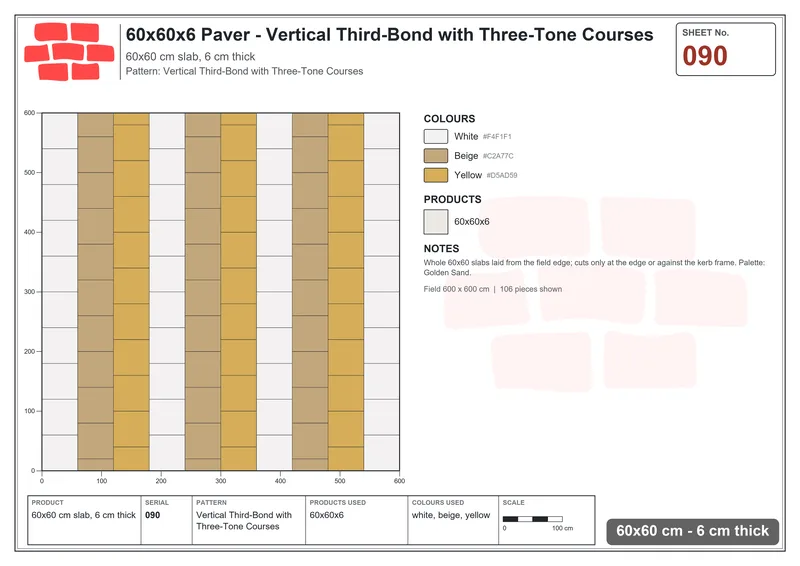 Interlock (Pasco) 60x60 cm · SQ66-90 · Vertical Half-Bond with Tri-Tone Course Stripes · Laying plan Interlock (Pasco) 60x60 cm · SQ66-90 · Vertical Half-Bond with Tri-Tone Course Stripes · Laying plan