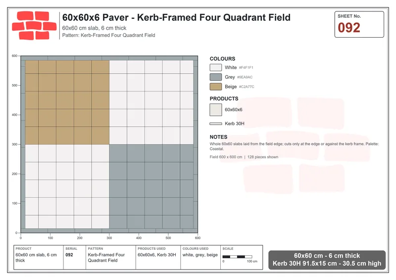 Interlock (Pasco) 60x60 cm · SQ66-92 · Kerb-Framed Four Quadrant Field · Laying plan Interlock (Pasco) 60x60 cm · SQ66-92 · Kerb-Framed Four Quadrant Field · Laying plan