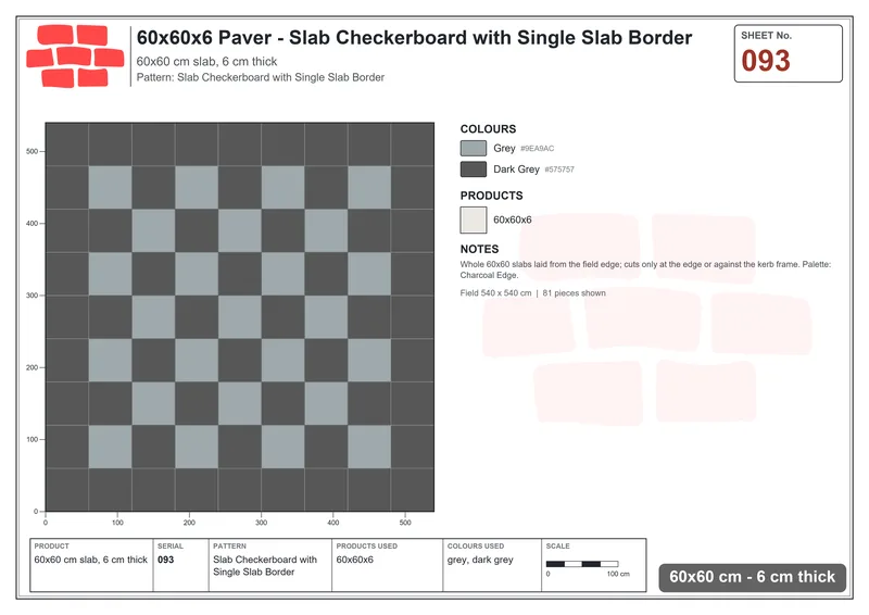 Interlock (Pasco) 60x60 cm · SQ66-93 · Slab Checkerboard with Single Slab Border · Laying plan Interlock (Pasco) 60x60 cm · SQ66-93 · Slab Checkerboard with Single Slab Border · Laying plan