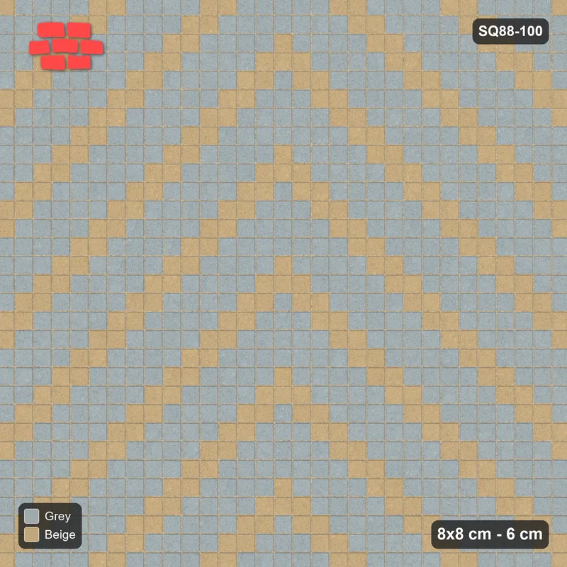 Interlock (Pasco) 8x8 cm · SQ88-100 · Stack Bond Zig-Zag Chevron Stripes 2-Cobble · Top view Interlock (Pasco) 8x8 cm · SQ88-100 · Stack Bond Zig-Zag Chevron Stripes 2-Cobble · Top view