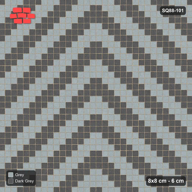 Interlock (Pasco) 8x8 cm · SQ88-101 · Stack Bond Zig-Zag Chevron Stripes 3-Cobble · Top view Interlock (Pasco) 8x8 cm · SQ88-101 · Stack Bond Zig-Zag Chevron Stripes 3-Cobble · Top view