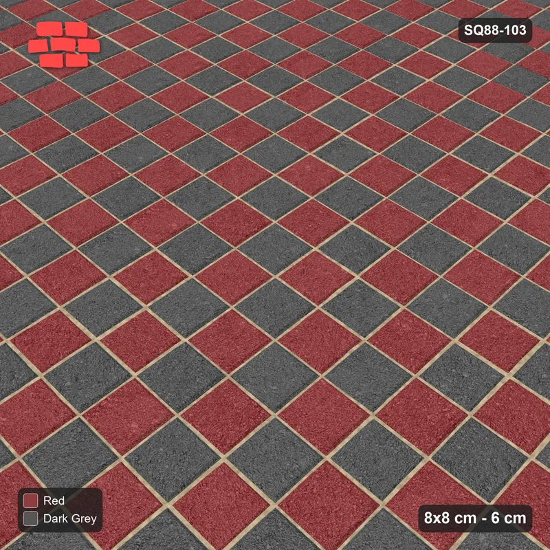 Interlock (Pasco) 8x8 cm · SQ88-103 · Stack Bond Checkerboard 1-Cobble Squares · Side view Interlock (Pasco) 8x8 cm · SQ88-103 · Stack Bond Checkerboard 1-Cobble Squares · Side view