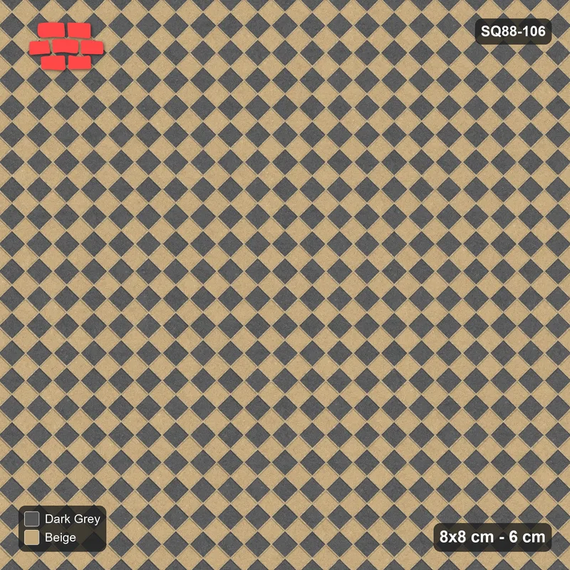 Interlock (Pasco) 8x8 cm · SQ88-106 · Diagonal Stack Bond Checkerboard 1-Cobble Squares · Top view Interlock (Pasco) 8x8 cm · SQ88-106 · Diagonal Stack Bond Checkerboard 1-Cobble Squares · Top view