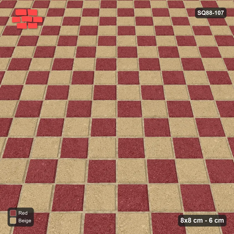 Interlock (Pasco) 8x8 cm · SQ88-107 · Diagonal Stack Bond Checkerboard 1-Cobble Squares in Kerb Frame · Side view Interlock (Pasco) 8x8 cm · SQ88-107 · Diagonal Stack Bond Checkerboard 1-Cobble Squares in Kerb Frame · Side view