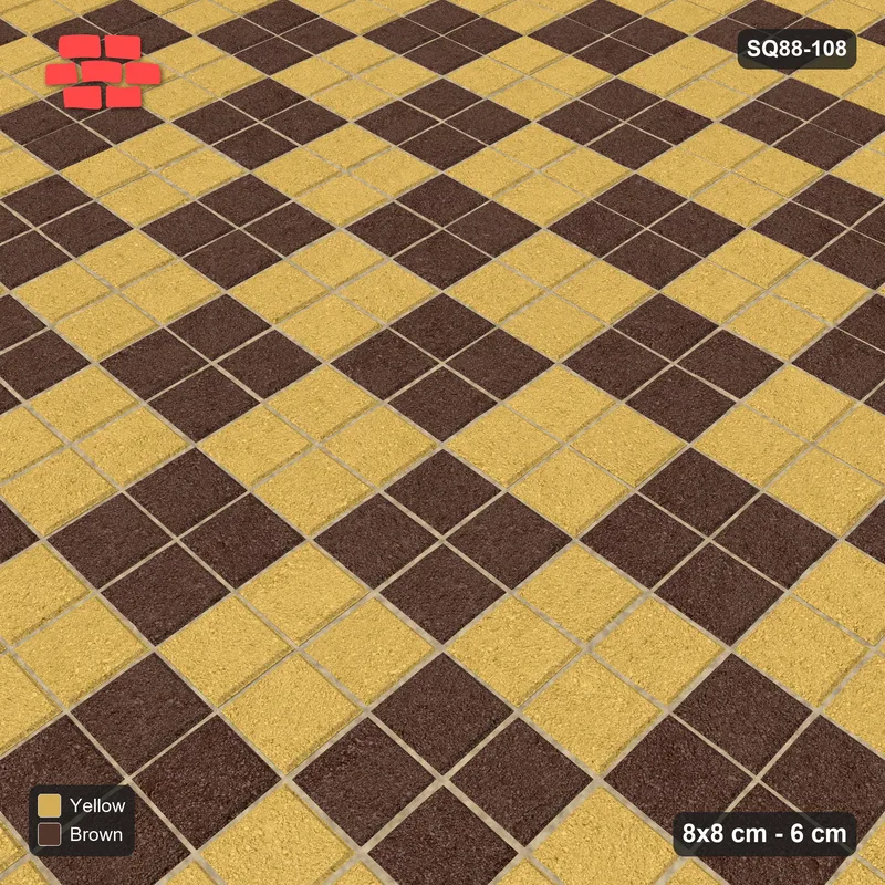 Interlock (Pasco) 8x8 cm · SQ88-108 · Stack Bond Checkerboard 2-Cobble Squares · Side view Interlock (Pasco) 8x8 cm · SQ88-108 · Stack Bond Checkerboard 2-Cobble Squares · Side view