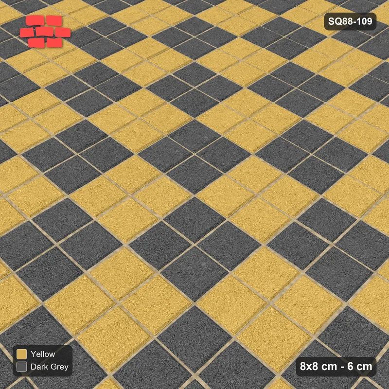 Interlock (Pasco) 8x8 cm · SQ88-109 · Stack Bond Checkerboard 2-Cobble Squares in Kerb Frame · Side view Interlock (Pasco) 8x8 cm · SQ88-109 · Stack Bond Checkerboard 2-Cobble Squares in Kerb Frame · Side view