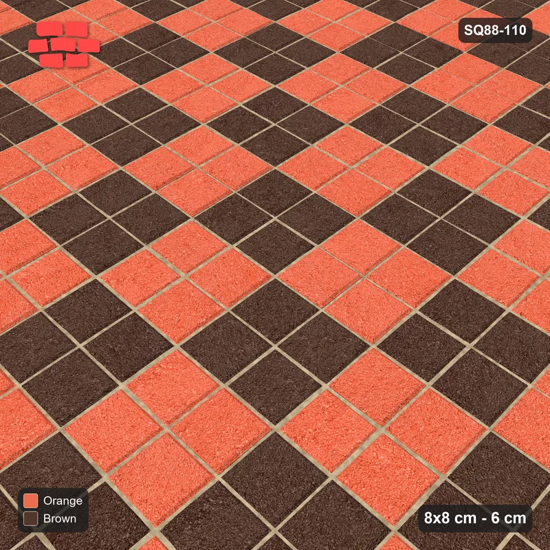 Interlock (Pasco) 8x8 cm · SQ88-110 · Stack Bond Checkerboard 2-Cobble Squares in Single Cobble Border · Side view Interlock (Pasco) 8x8 cm · SQ88-110 · Stack Bond Checkerboard 2-Cobble Squares in Single Cobble Border · Side view