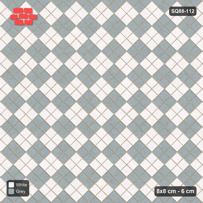 Interlock (Pasco) 8x8 cm · SQ88-112 · Diagonal Stack Bond Checkerboard 2-Cobble Squares in Kerb Frame · Top view Interlock (Pasco) 8x8 cm · SQ88-112 · Diagonal Stack Bond Checkerboard 2-Cobble Squares in Kerb Frame · Top view