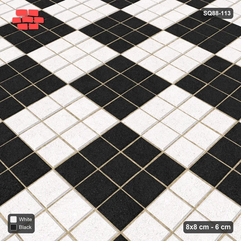 Interlock (Pasco) 8x8 cm · SQ88-113 · Stack Bond Checkerboard 3-Cobble Squares · Side view Interlock (Pasco) 8x8 cm · SQ88-113 · Stack Bond Checkerboard 3-Cobble Squares · Side view