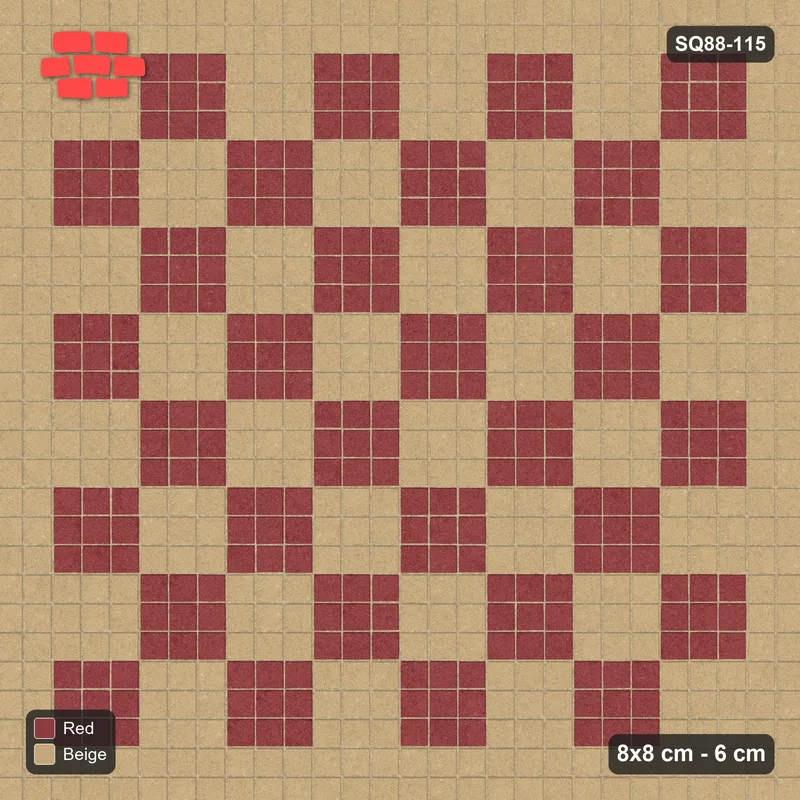 Interlock (Pasco) 8x8 cm · SQ88-115 · Stack Bond Checkerboard 3-Cobble Squares in Double Cobble Border · Top view Interlock (Pasco) 8x8 cm · SQ88-115 · Stack Bond Checkerboard 3-Cobble Squares in Double Cobble Border · Top view