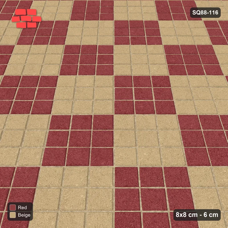 Interlock (Pasco) 8x8 cm · SQ88-116 · Diagonal Stack Bond Checkerboard 3-Cobble Squares · Side view Interlock (Pasco) 8x8 cm · SQ88-116 · Diagonal Stack Bond Checkerboard 3-Cobble Squares · Side view
