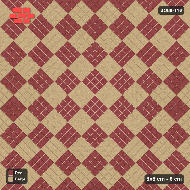 Interlock (Pasco) 8x8 cm · SQ88-116 · Diagonal Stack Bond Checkerboard 3-Cobble Squares · Top view Interlock (Pasco) 8x8 cm · SQ88-116 · Diagonal Stack Bond Checkerboard 3-Cobble Squares · Top view