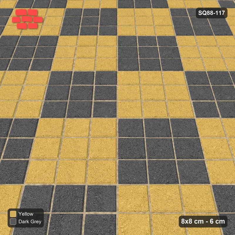 Interlock (Pasco) 8x8 cm · SQ88-117 · Diagonal Stack Bond Checkerboard 3-Cobble Squares in Kerb Frame · Side view Interlock (Pasco) 8x8 cm · SQ88-117 · Diagonal Stack Bond Checkerboard 3-Cobble Squares in Kerb Frame · Side view