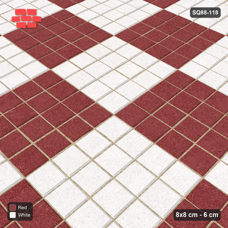 Interlock (Pasco) 8x8 cm · SQ88-118 · Stack Bond Checkerboard 4-Cobble Squares · Side view Interlock (Pasco) 8x8 cm · SQ88-118 · Stack Bond Checkerboard 4-Cobble Squares · Side view