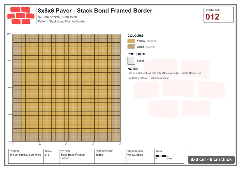 Interlock (Pasco) 8x8 cm · SQ88-12 · Stack Bond Framed Border · Laying plan Interlock (Pasco) 8x8 cm · SQ88-12 · Stack Bond Framed Border · Laying plan