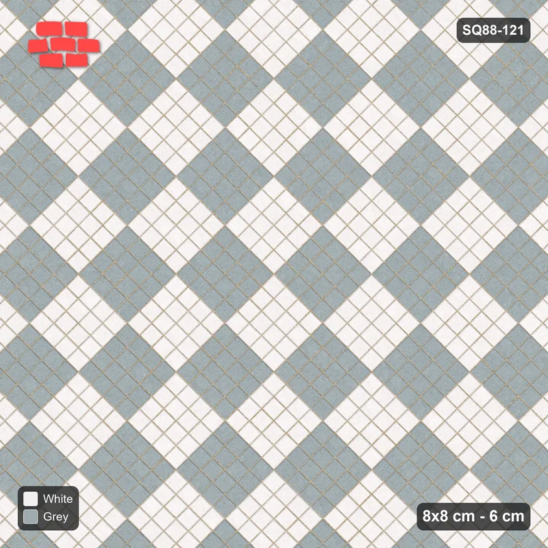 Interlock (Pasco) 8x8 cm · SQ88-121 · Diagonal Stack Bond Checkerboard 4-Cobble Squares · Top view Interlock (Pasco) 8x8 cm · SQ88-121 · Diagonal Stack Bond Checkerboard 4-Cobble Squares · Top view