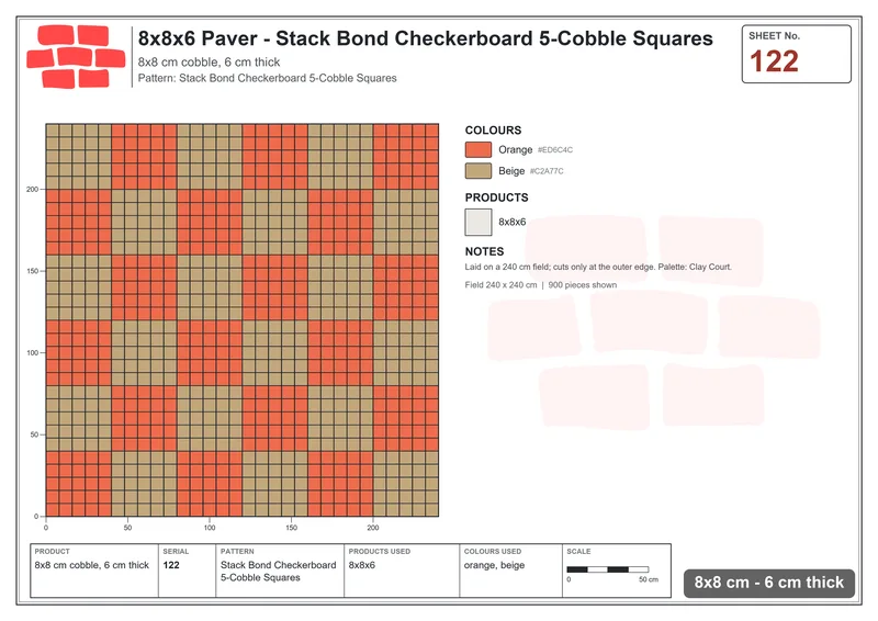 Interlock (Pasco) 8x8 cm · SQ88-122 · Stack Bond Checkerboard 5-Cobble Squares · Laying plan Interlock (Pasco) 8x8 cm · SQ88-122 · Stack Bond Checkerboard 5-Cobble Squares · Laying plan