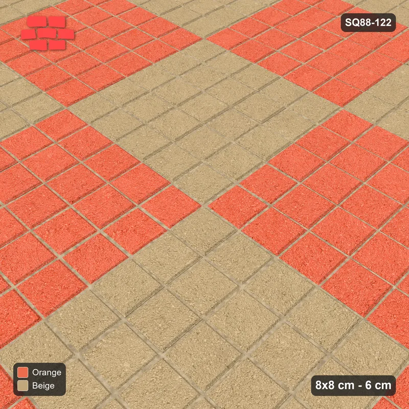 Interlock (Pasco) 8x8 cm · SQ88-122 · Stack Bond Checkerboard 5-Cobble Squares · Side view Interlock (Pasco) 8x8 cm · SQ88-122 · Stack Bond Checkerboard 5-Cobble Squares · Side view
