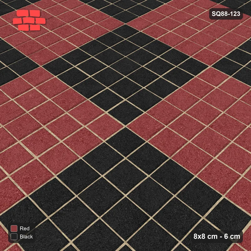 Interlock (Pasco) 8x8 cm · SQ88-123 · Stack Bond Checkerboard 5-Cobble Squares in Kerb Frame · Side view Interlock (Pasco) 8x8 cm · SQ88-123 · Stack Bond Checkerboard 5-Cobble Squares in Kerb Frame · Side view