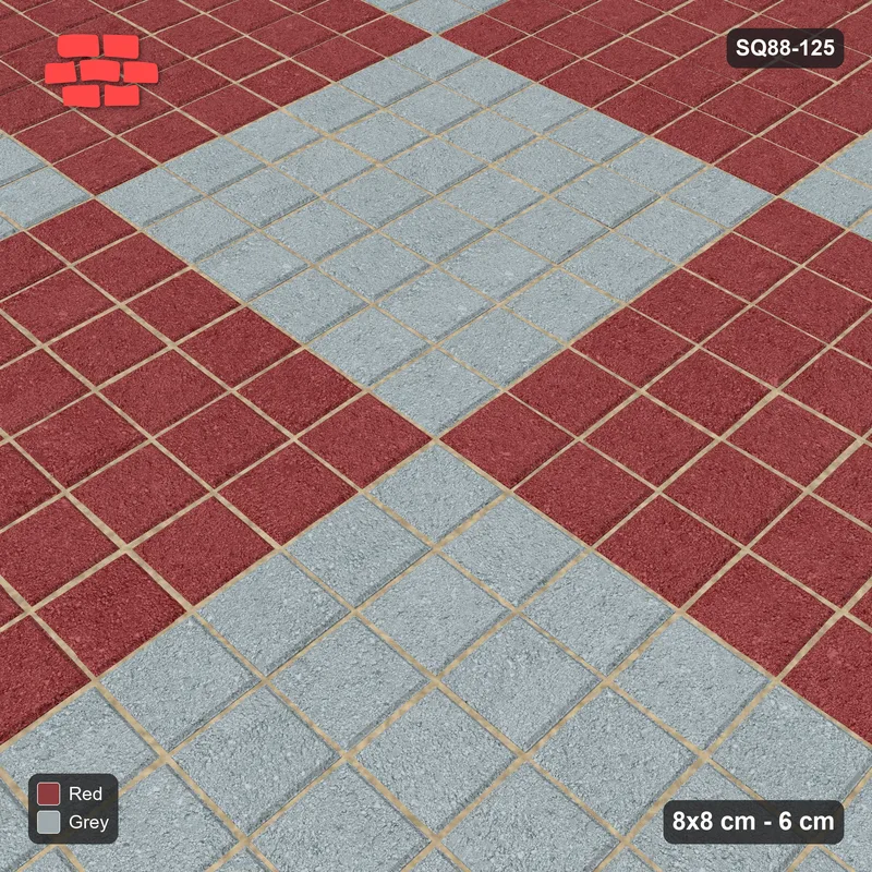 Interlock (Pasco) 8x8 cm · SQ88-125 · Stack Bond Checkerboard 6-Cobble Squares · Side view Interlock (Pasco) 8x8 cm · SQ88-125 · Stack Bond Checkerboard 6-Cobble Squares · Side view