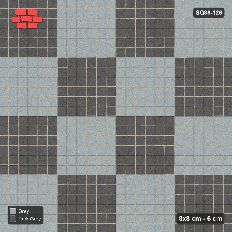 Interlock (Pasco) 8x8 cm · SQ88-126 · Stack Bond Checkerboard 6-Cobble Squares in Kerb Frame · Top view Interlock (Pasco) 8x8 cm · SQ88-126 · Stack Bond Checkerboard 6-Cobble Squares in Kerb Frame · Top view