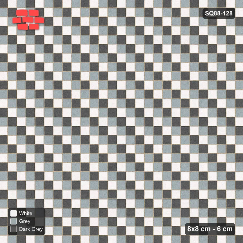 Interlock (Pasco) 8x8 cm · SQ88-128 · Stack Bond Three-Tone Diagonal Steps 1-Cobble · Top view Interlock (Pasco) 8x8 cm · SQ88-128 · Stack Bond Three-Tone Diagonal Steps 1-Cobble · Top view