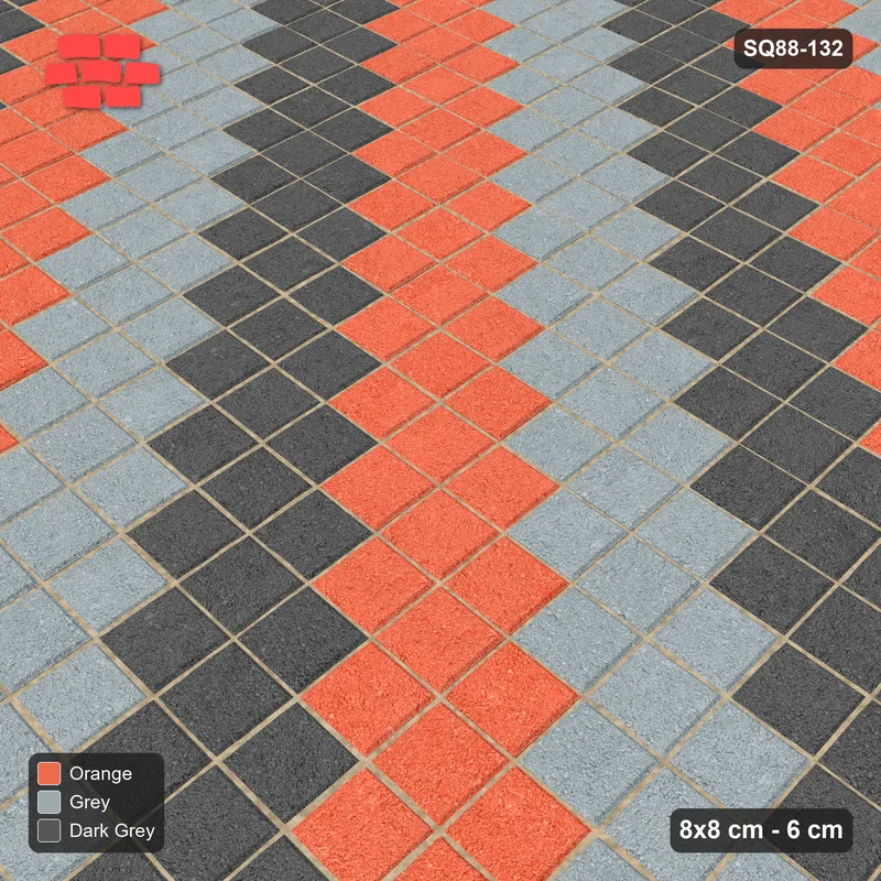 Interlock (Pasco) 8x8 cm · SQ88-132 · Stack Bond Three-Tone Diagonal Steps 3-Cobble · Side view Interlock (Pasco) 8x8 cm · SQ88-132 · Stack Bond Three-Tone Diagonal Steps 3-Cobble · Side view