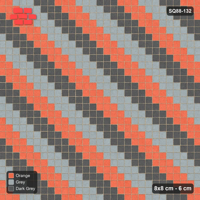 Interlock (Pasco) 8x8 cm · SQ88-132 · Stack Bond Three-Tone Diagonal Steps 3-Cobble · Top view Interlock (Pasco) 8x8 cm · SQ88-132 · Stack Bond Three-Tone Diagonal Steps 3-Cobble · Top view
