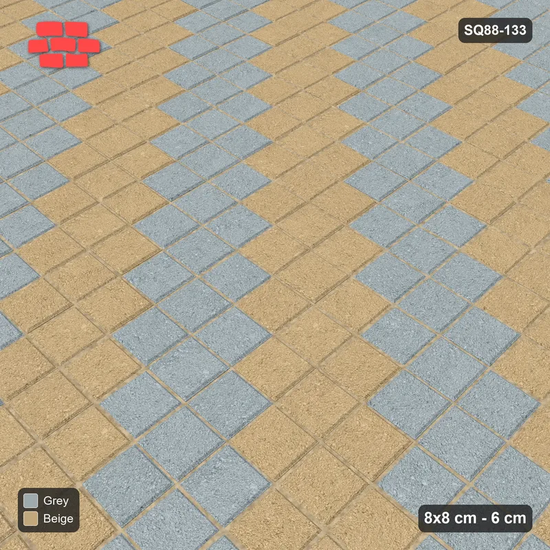 Interlock (Pasco) 8x8 cm · SQ88-133 · Stack Bond Two-Tone Diagonal Steps 3-Cobble · Side view Interlock (Pasco) 8x8 cm · SQ88-133 · Stack Bond Two-Tone Diagonal Steps 3-Cobble · Side view