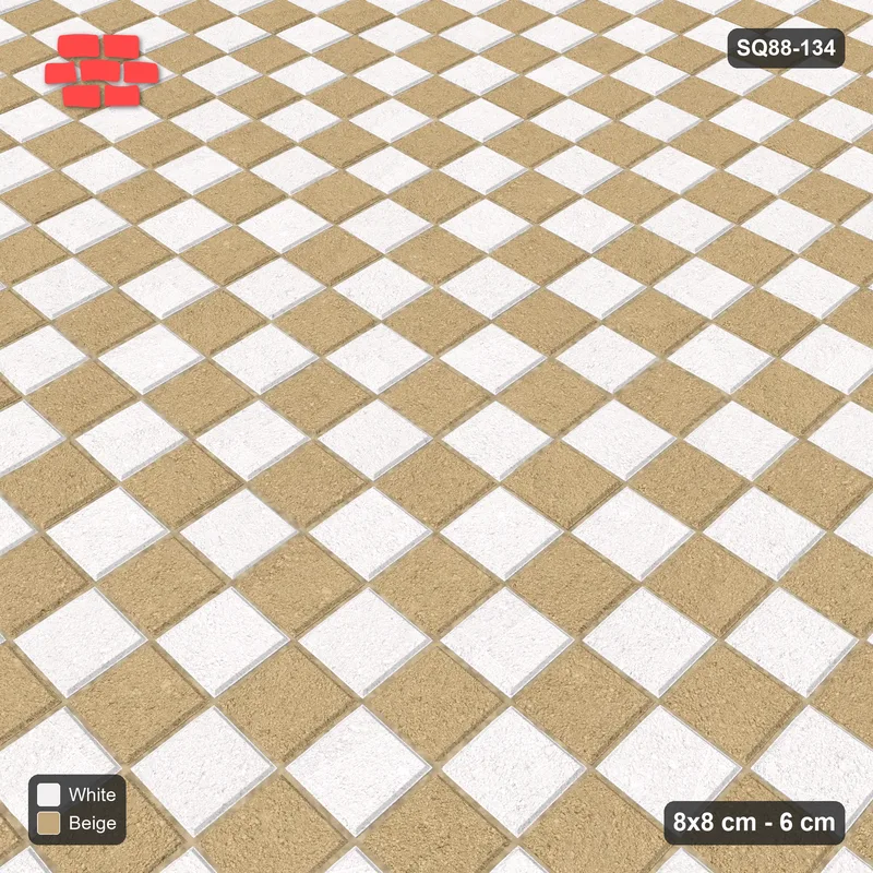 Interlock (Pasco) 8x8 cm · SQ88-134 · Stack Bond Tricolour Cobble Weave · Side view Interlock (Pasco) 8x8 cm · SQ88-134 · Stack Bond Tricolour Cobble Weave · Side view
