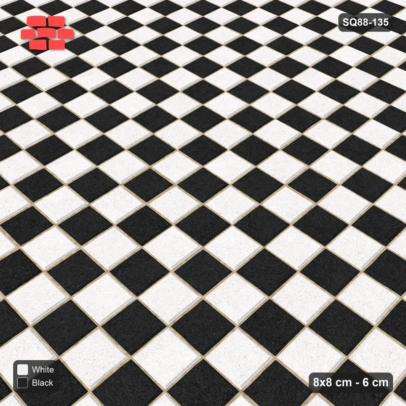 Interlock (Pasco) 8x8 cm · SQ88-135 · Stack Bond Tricolour Cobble Weave in Kerb Frame · Side view Interlock (Pasco) 8x8 cm · SQ88-135 · Stack Bond Tricolour Cobble Weave in Kerb Frame · Side view