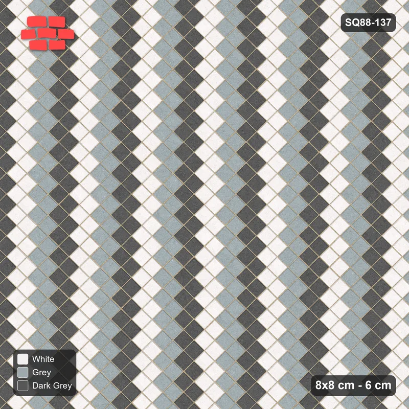Interlock (Pasco) 8x8 cm · SQ88-137 · Diagonal Stack Bond Three-Tone Diagonal Steps 2-Cobble · Top view Interlock (Pasco) 8x8 cm · SQ88-137 · Diagonal Stack Bond Three-Tone Diagonal Steps 2-Cobble · Top view