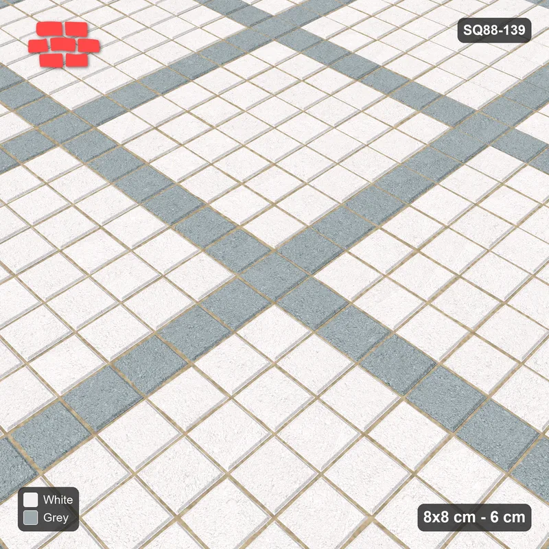 Interlock (Pasco) 8x8 cm · SQ88-139 · Stack Bond Grid Lines Every 7 Cobbles · Side view Interlock (Pasco) 8x8 cm · SQ88-139 · Stack Bond Grid Lines Every 7 Cobbles · Side view
